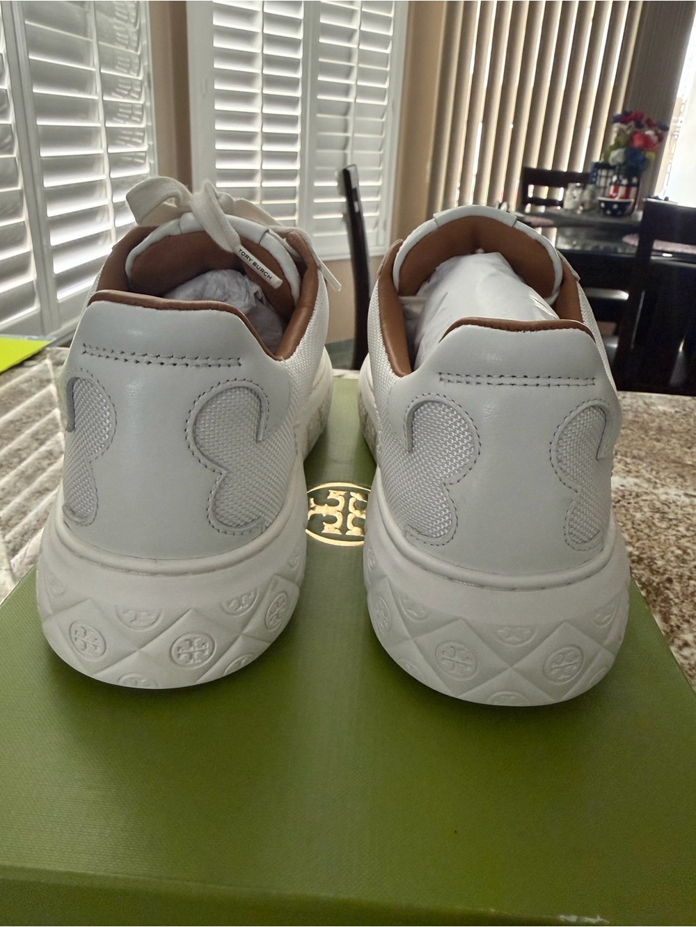 Tory Burch White Leather Platform Ladybug Sneakers with Tan Accents - Picture 5 of 6